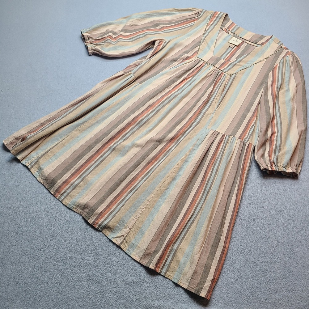 Knox Rose Striped Tunic Dress Womens Large Multi Excellent V-Neck Tiered Boho